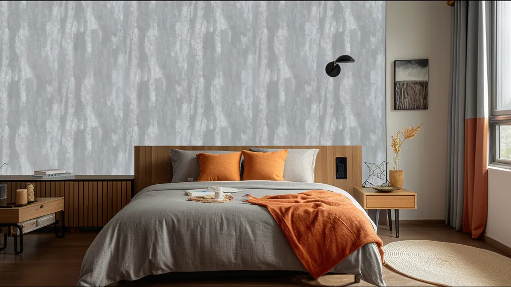 Dormitorio con la pared revestida en panel decorativo Ultrapanel madera gris ahumado