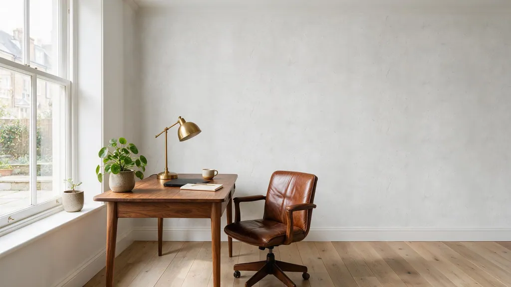 Un despacho en casa con la pared revestida con el panel blanco 61 de Ultrapanel