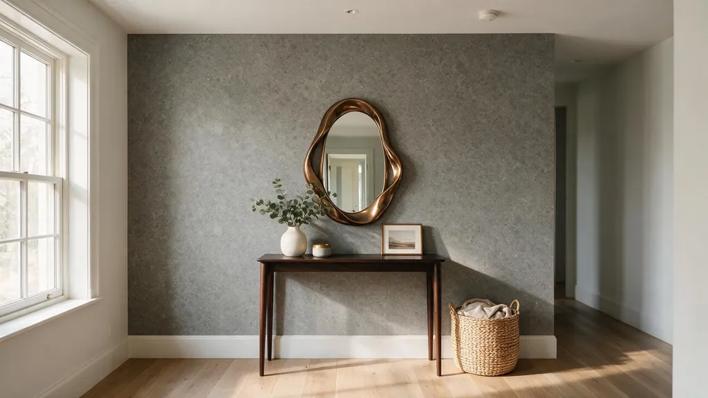 Un recibidor con la pared revestida con el panel gris humo 56 de Ultrapanel