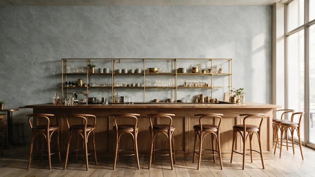 Una cafetería con la pared revestida con el panel gris perla 47 de Ultrapanel