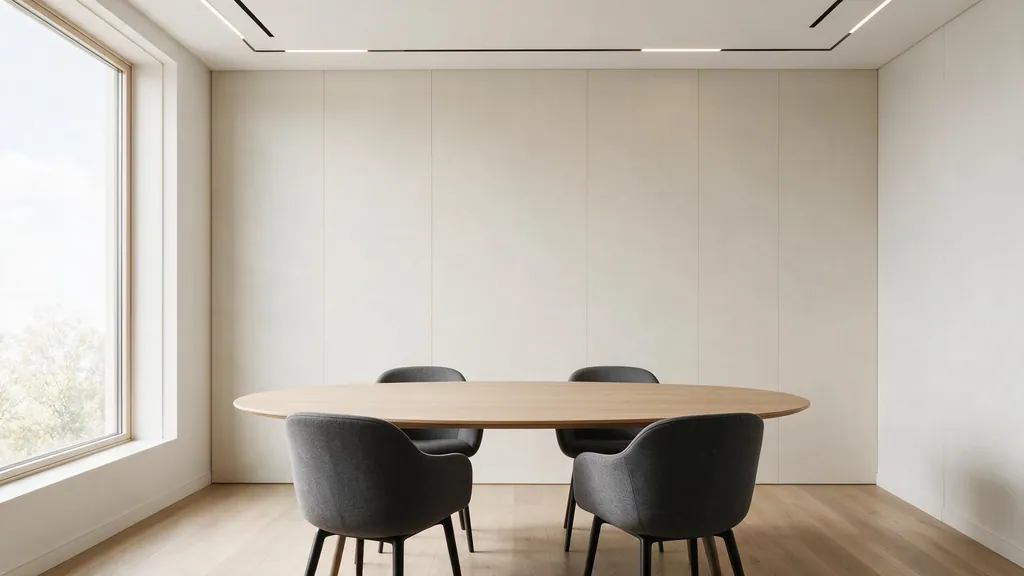 Una sala de reuniones con la pared revestida con el panel marfil 57 de Ultrapanel