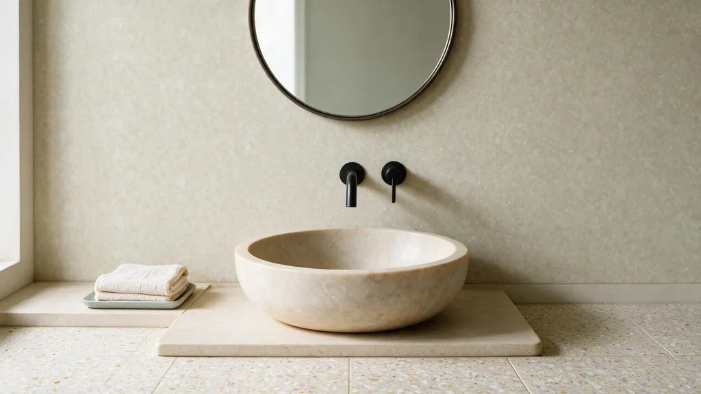 Baño tipo spa con la pared del lavabo revestida en panel decorativo Ultrapanel