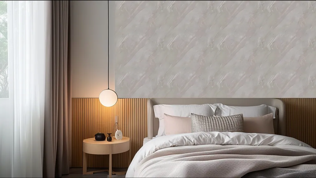 Interior con pared revestida en panel decorativo Ultrapanel acabado piedra natural