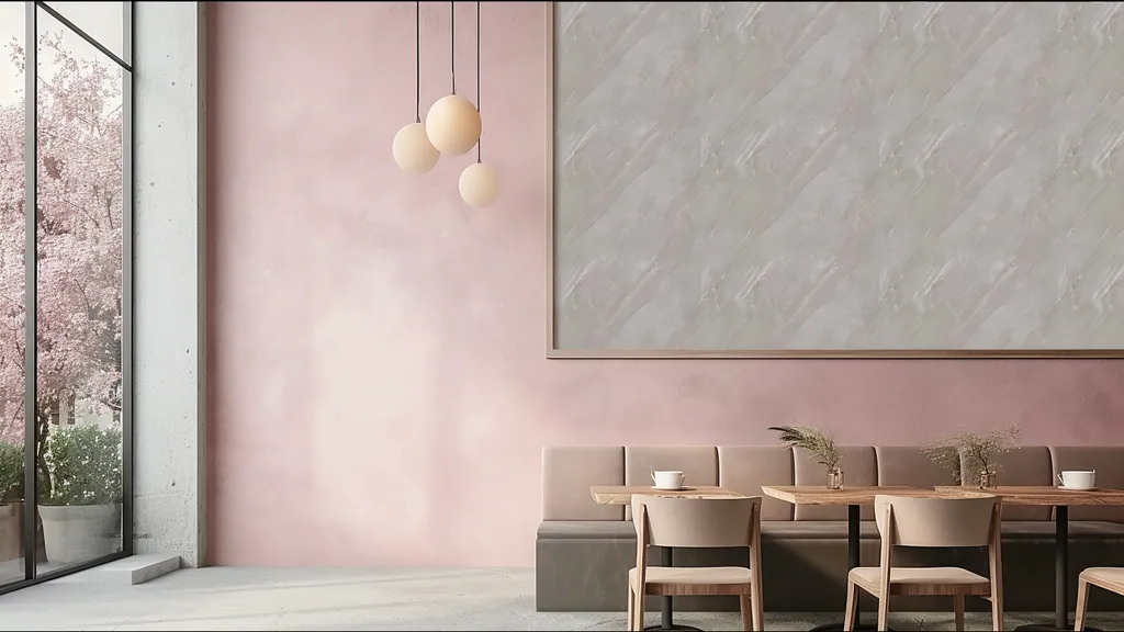 Pared de interior revestida con panel piedra beige natural con sutiles relieves en tono crema de Ultrapanel, ambiente 5