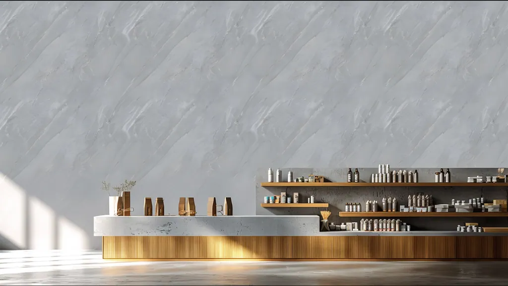 Pared de interior revestida con panel piedra gris suave con relieves naturales de Ultrapanel, ambiente 2