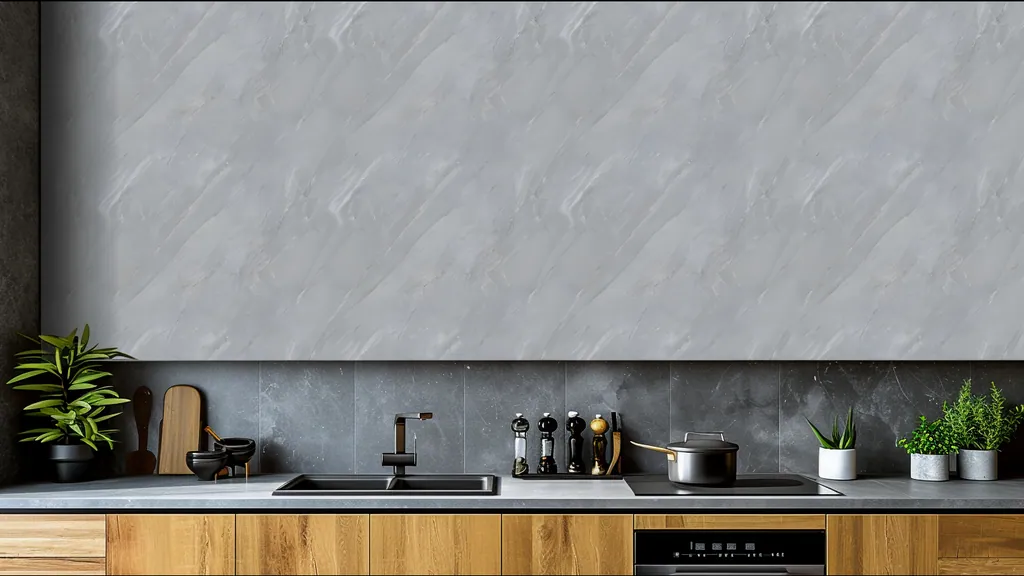 Pared de interior revestida con panel piedra gris suave con relieves naturales de Ultrapanel, ambiente 4