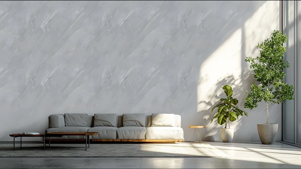 Pared de interior revestida con panel piedra gris suave con relieves naturales de Ultrapanel, ambiente 5