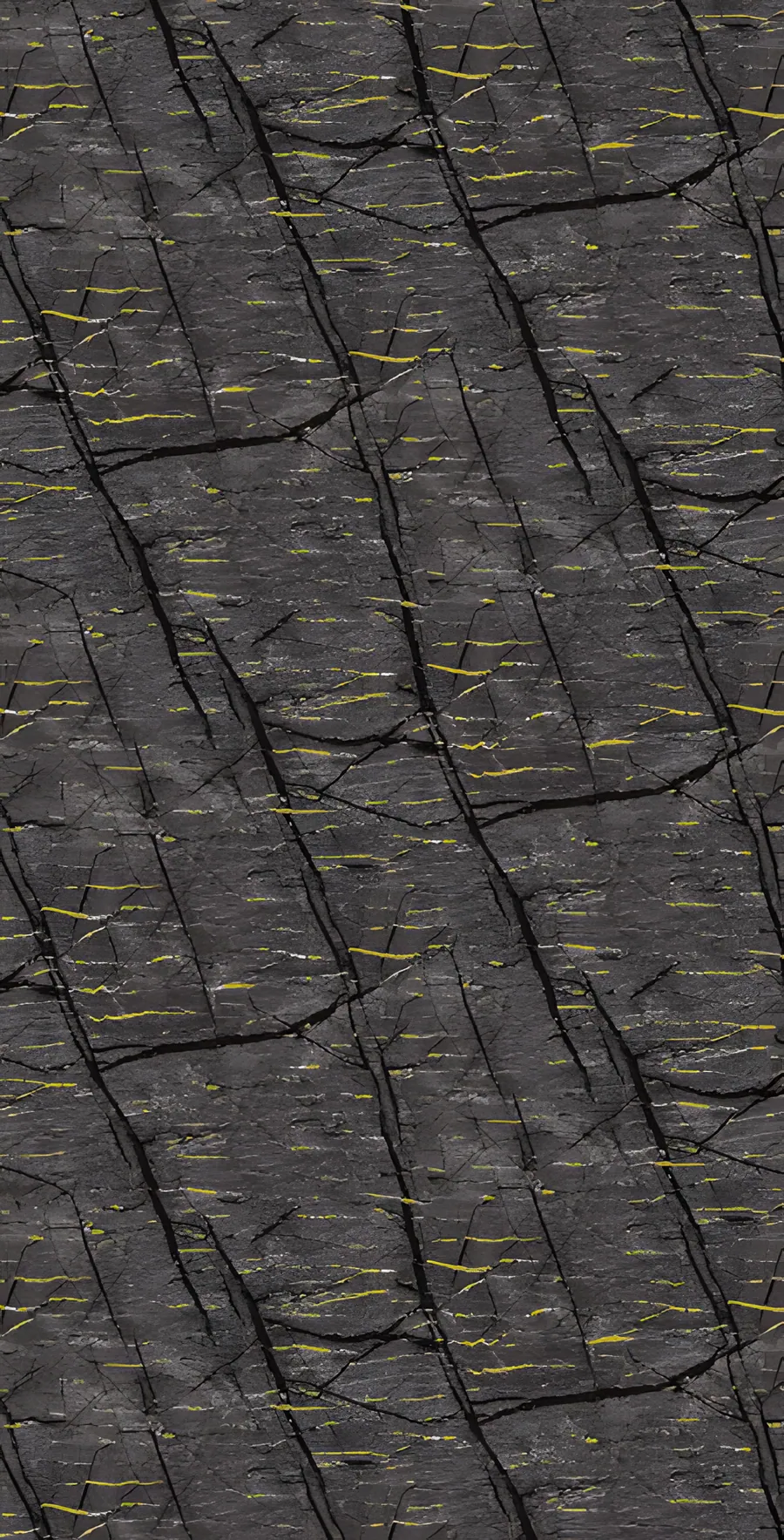 Textura de panel decorativo uPVC piedra oscura con fisuras y vetas doradas para pared de interior